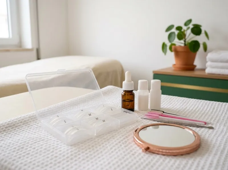 Um kit de lifting de pestanas com moldes de silicone e pequenos frascos